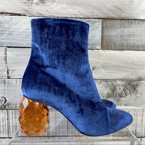 Dries Van Noten leather velvet ankle boos with lucite heel size 38.5